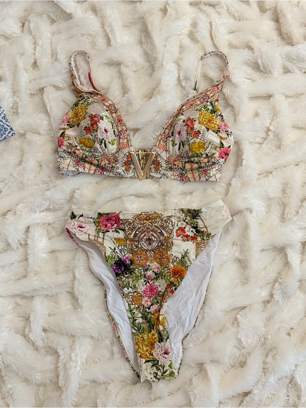 CAMILLA Rose V Neck Crystal Embellished Bikini Set